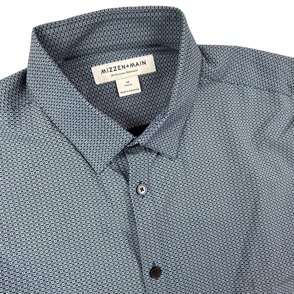 Mizzen+Main Mens M Classic Short Sleeve Performance Shirt Blue Geometric Print